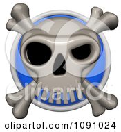 Poster, Art Print Of 3d Shiny Blue Circular Skull And Cross Bones Pirate Icon Button