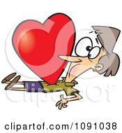 Clipart Woman Being Crushed With A Love Heart Royalty Free Vector Illustration
