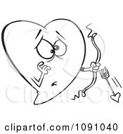 Clipart Outlined Heart Cupid With A Broken Arrow Royalty Free Vector Illustration by toonaday