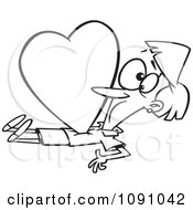 Clipart Outlined Woman Being Crushed With A Love Heart Royalty Free Vector Illustration