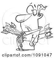 Clipart Outlined Man Shot With Tax Arrows Royalty Free Vector Illustration