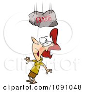 Clipart Woman Under A Falling Taxes Boulder Royalty Free Vector Illustration