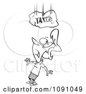 Outlined Woman Under A Falling Taxes Boulder