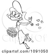 Clipart Outlined Woman Tossing Heart Confetti Royalty Free Vector Illustration