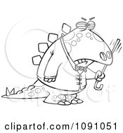 Clipart Outlined Old Grumpy Dinosaur Waving His Cane Royalty Free Vector Illustration