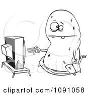 Clipart Outlined Fat Couch Potato Flipping Through Channels On The Tv Royalty Free Vector Illustration by toonaday
