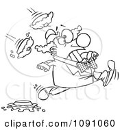 Clipart Outlined Clown Running From Pies Royalty Free Vector Illustration