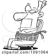 Clipart Outlined Man Gagged And Tied To A Chair Royalty Free Vector Illustration by toonaday