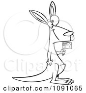 Poster, Art Print Of Outlined Aussie Kangaroo Holding A Flag