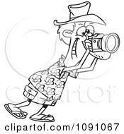 Clipart Outlined Male Tourist Snapping Photographs Royalty Free Vector Illustration by toonaday