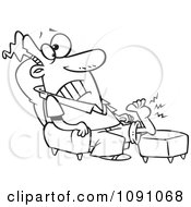 Clipart Outlined Man Resting His Wart Covered Foot Royalty Free Vector Illustration