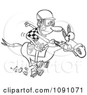 Clipart Outlined Jockey Man Racing A Horse Royalty Free Vector Illustration by toonaday