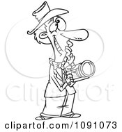 Clipart Outlined Happy Male Photographer Thinking Royalty Free Vector Illustration