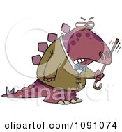 Clipart Old Grumpy Dinosaur Waving His Cane Royalty Free Vector Illustration