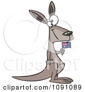 Poster, Art Print Of Aussie Kangaroo Holding A Flag