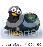 Poster, Art Print Of 3d Cute Penguin Hugging Earth