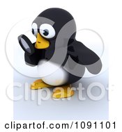 Poster, Art Print Of 3d Cute Penguin Looking Through A Magnifying Glass