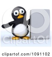 Poster, Art Print Of 3d Cute Penguin Presenting A Software Box