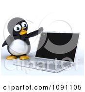 Poster, Art Print Of 3d Cute Penguin Opening A Laptop