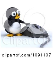 Poster, Art Print Of 3d Cute Penguin And A Large Computer Mouse