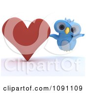 3d Blue Owl With A Red Valentine Heart