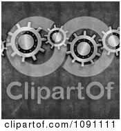 Poster, Art Print Of 3d Stainless Steel Interlocking Gears Over Cement