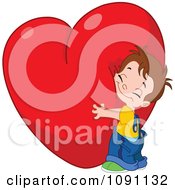 Cute Boy Hugging A Big Red Heart