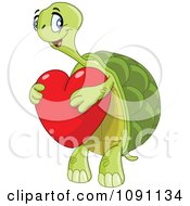 Clipart Sweet Tortoise Holding A Red Heart Royalty Free Vector Illustration