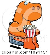 Poster, Art Print Of Happy T Rex With Popcorn At The Movie Theater