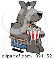 Poster, Art Print Of Happy Wolf With Popcorn At The Movie Theater