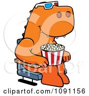 T Rex Eating Popcorn And Watching A 3d Movie At The Theater