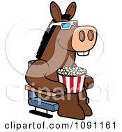 Donkey Eating Popcorn And Watching A 3d Movie At The Theater