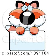 Clipart Cute Fox Holding A Sign Royalty Free Vector Illustration