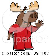 Poster, Art Print Of Waving Moose In Footie Pajamas