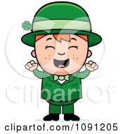 Clipart Cheering Child Leprechaun Boy Royalty Free Vector Illustration