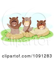 Children In Groundhog Costumes And Holes