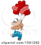 Poster, Art Print Of Boy Bear Floating With Valentine Balloons