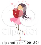 Poster, Art Print Of Girl Walking And Hugging A Red Heart