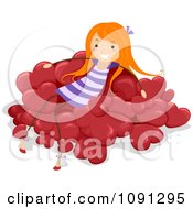 Poster, Art Print Of Girl Sitting On A Pile Of Red Hearts