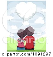 Poster, Art Print Of Couple Sitting And Gazing At A Heart Shaped Cloud