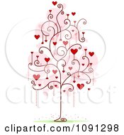 Poster, Art Print Of Tree With Red Heart And Spiral Foliage