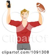 Football Fan Holding Up A Remote And Ball