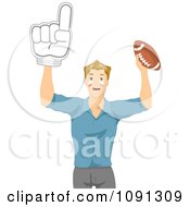 Poster, Art Print Of Football Fan Holding Up A Number One Hand And Ball