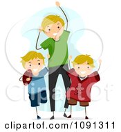Poster, Art Print Of Dad And Sons Cheering For A Football Game