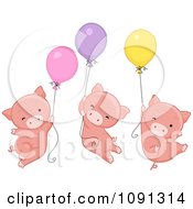 Clipart Three Pigs Floating With Balloons On Pig Day Royalty Free Vector Illustration by BNP Design Studio