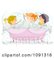 Three Kids Playing In A Bubble Bath On Bath