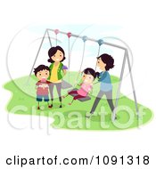 Poster, Art Print Of Happy Family Playing On A Swing Set