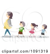 Poster, Art Print Of Children Following Their Pregnant Mom