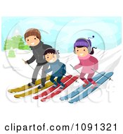 Poster, Art Print Of Happy Family Skiing Down A Slope