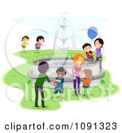 Clipart Parents And Kids Playing By A Fountain In A Park Royalty Free Vector Illustration
